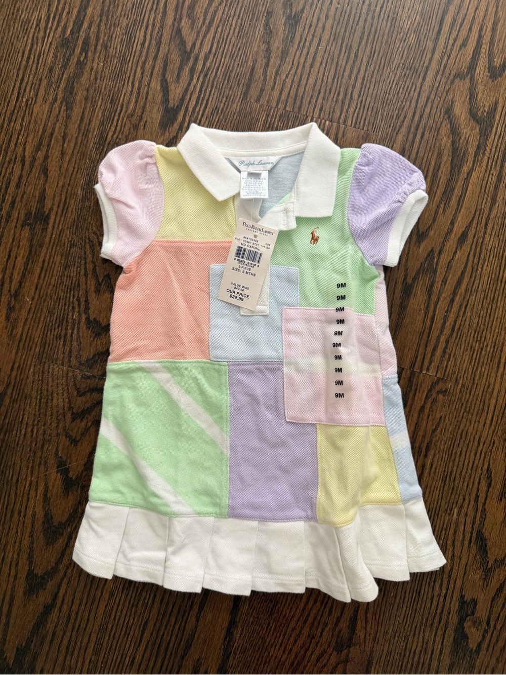 Ralph Lauren Pastel Patchwork Polo Romper - White Collar